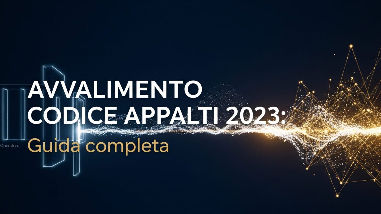 Immagine concettuale sull'**avvalimento codice appalti 2023**: sfondo blu con ponte di luce tra una struttura bianca e risorse dorate.