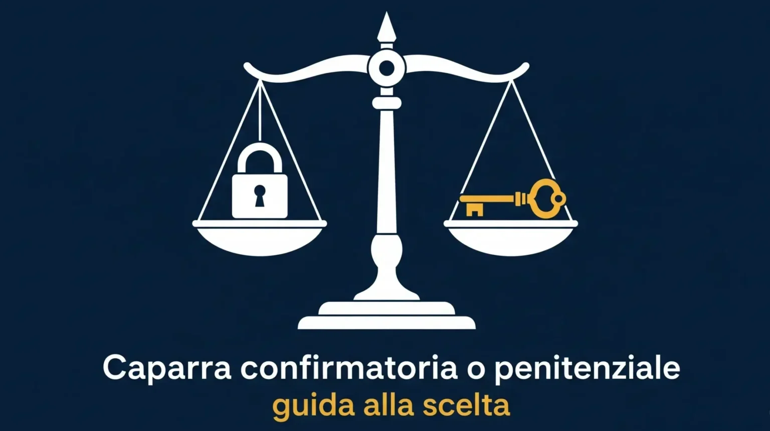 Immagine simbolica della scelta tra caparra confirmatoria o penitenziale: una bilancia della giustizia stilizzata con un lucchetto, che rappresenta il vincolo, e una chiave, che simboleggia la facoltà di recesso.