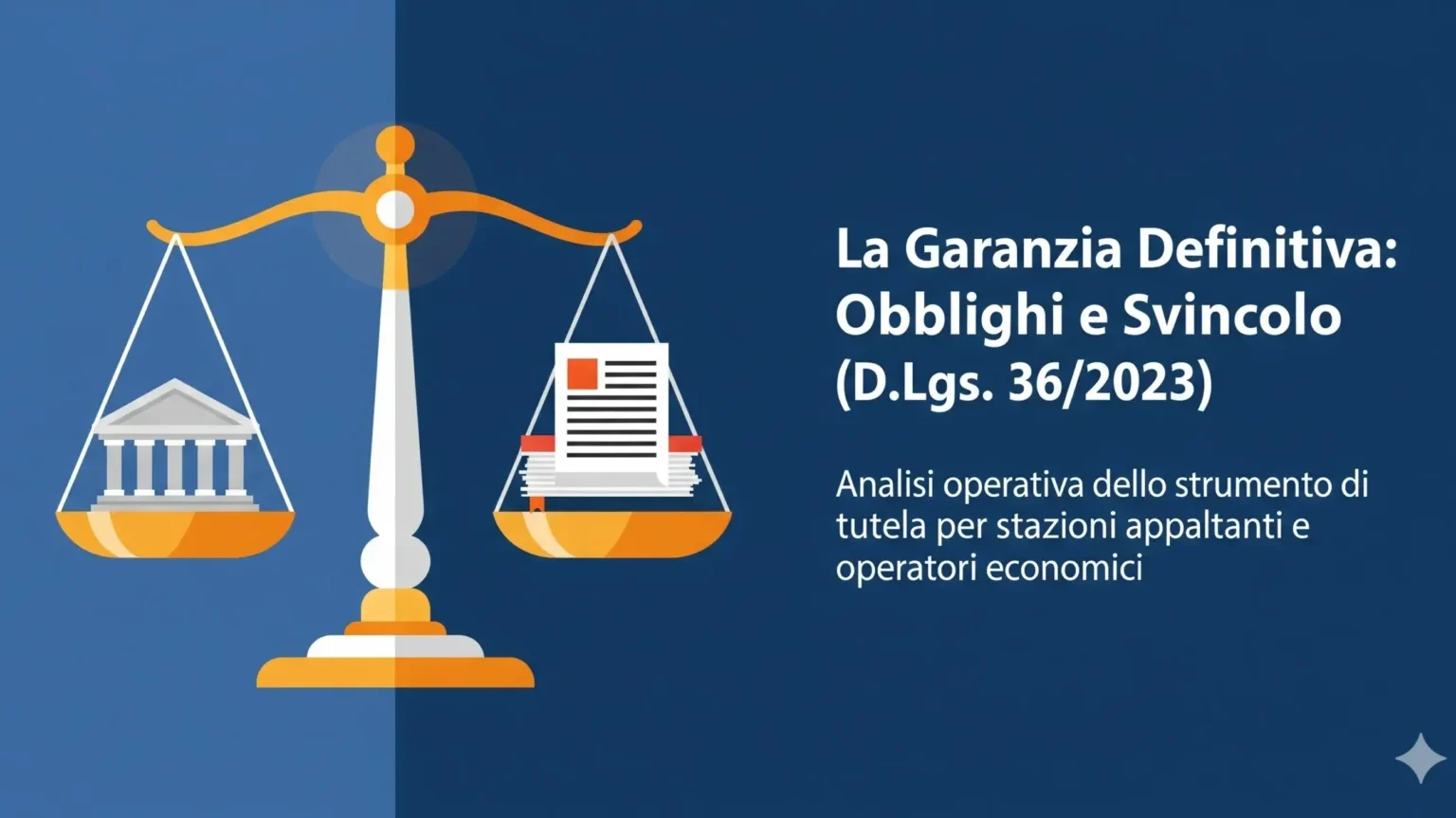 Illustrazione di una bilancia della giustizia che simboleggia la garanzia definitiva appalti pubblici nel nuovo codice.