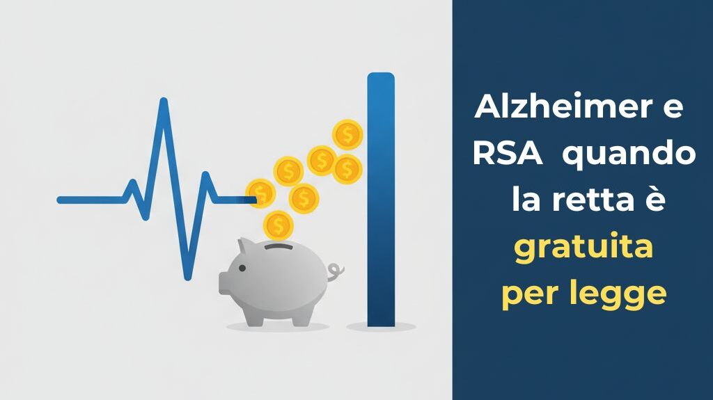 Illustrazione della retta RSA gratuita per Alzheimer: una linea vitale che blocca la fuoriuscita di monete da un salvadanaio.