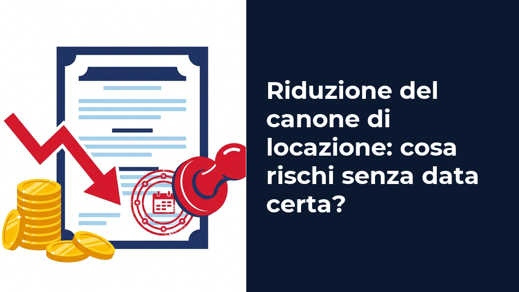Illustrazione vettoriale flat di un contratto d'affitto con percentuali in calo e l'icona di un timbro di registrazione
