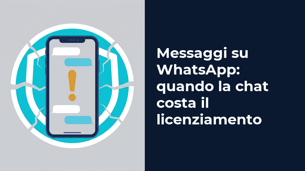 Un telefono cellulare che mostra una chat di gruppo WhatsApp aperta con messaggi scambiati tra colleghi, simboleggiando la privacy e il rischio di contestazioni.