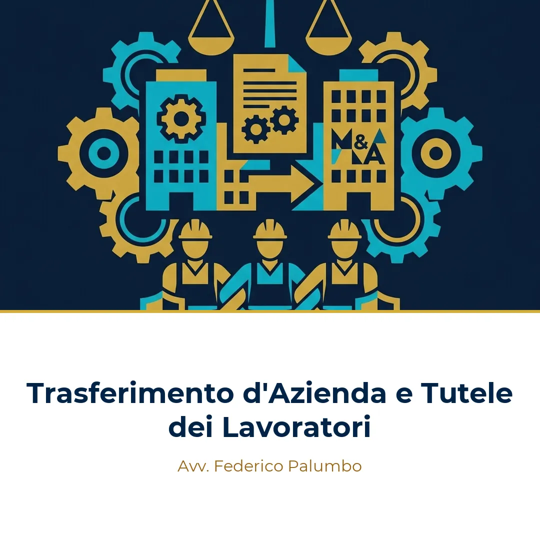 Illustrazione concettuale del trasferimento d'azienda e continuità lavorativa, con edificio aziendale, lavoratori, contratti di lavoro e stretta di mano tra imprenditori