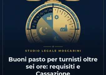Illustrazione concettuale sui buoni pasto per lavoratori turnisti con orologio dei turni di lavoro e bilancia della giustizia