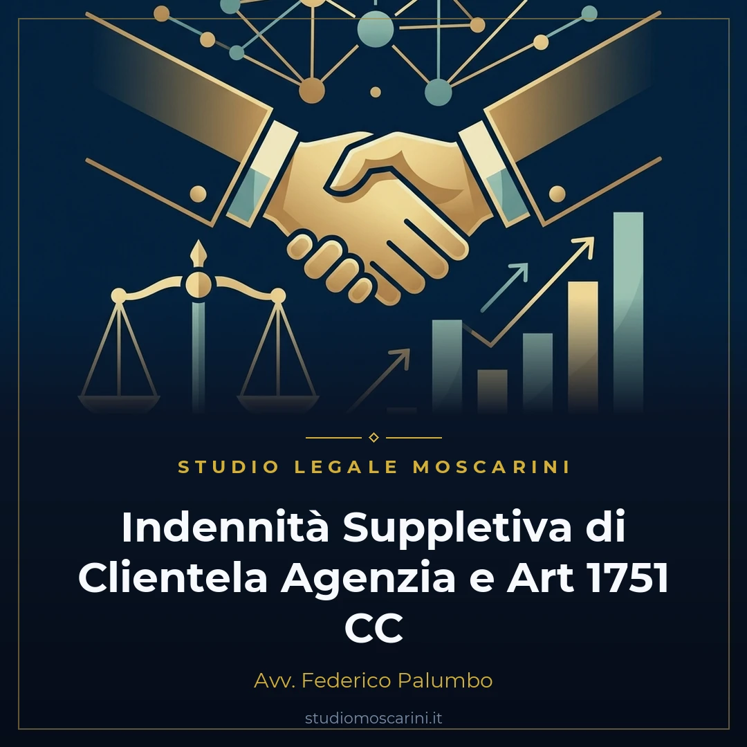 Illustrazione concettuale su fondo blu scuro con stretta di mano commerciale stilizzata, grafico di crescita delle vendite e codice civile con bilancia