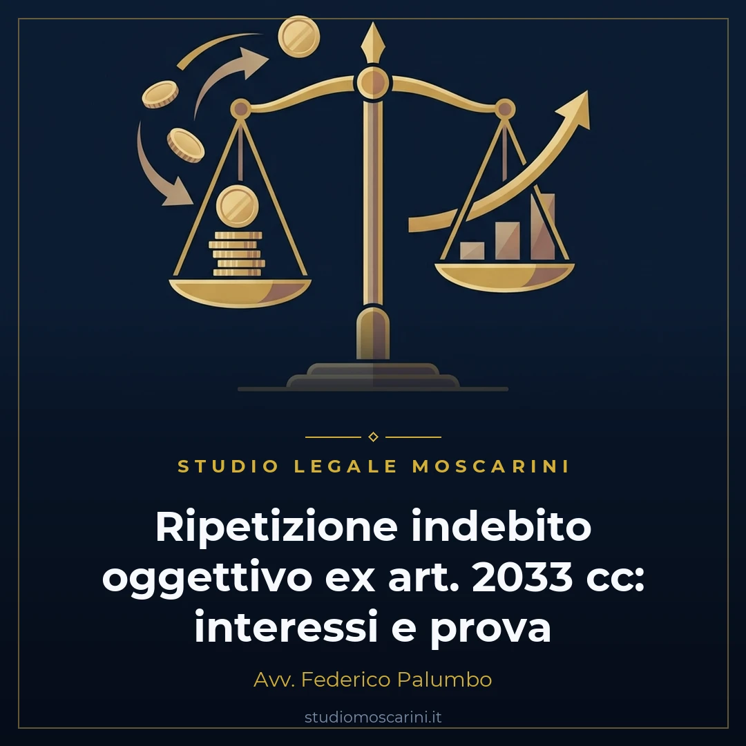 Illustrazione concettuale sull'azione di ripetizione dell'indebito oggettivo ex art. 2033 c.c. con calcolo degli interessi e restituzione