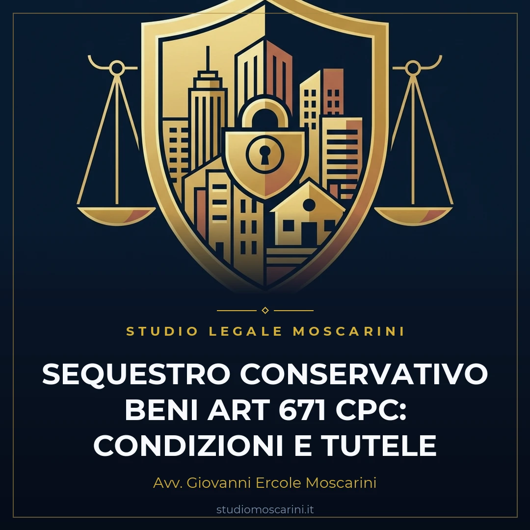 Illustrazione grafica vettoriale su sequestro conservativo beni ex art 671 cpc e protezione del patrimonio