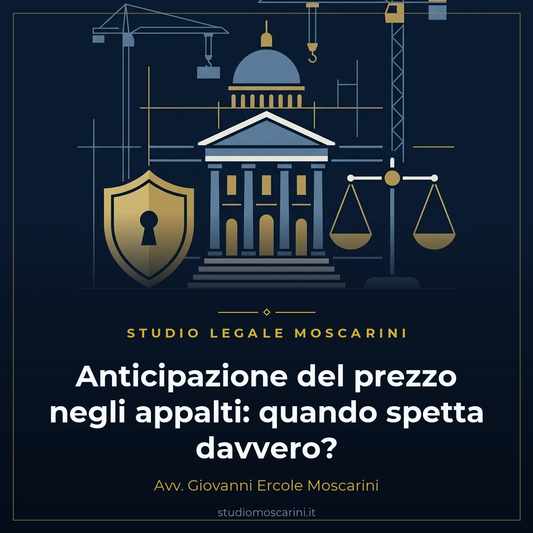 Illustrazione concettuale sull'anticipazione del prezzo negli appalti pubblici con garanzia fideiussoria e cantiere edile