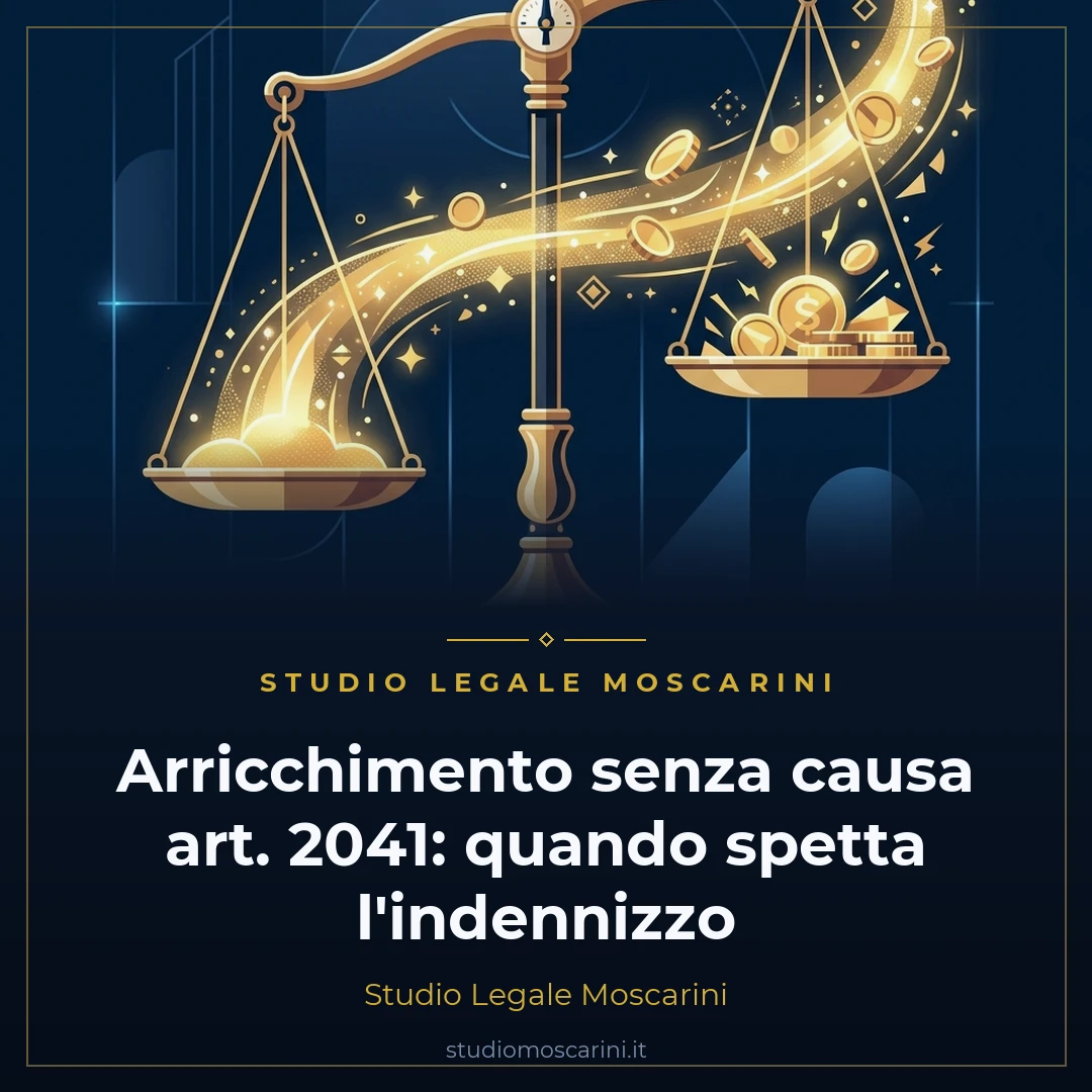 Illustrazione concettuale sull'azione di arricchimento senza causa e i requisiti dell'indennizzo ex art. 2041 c.c.