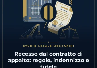Illustrazione concettuale sul recesso dal contratto di appalto con contratto, bilancia e cantiere edile