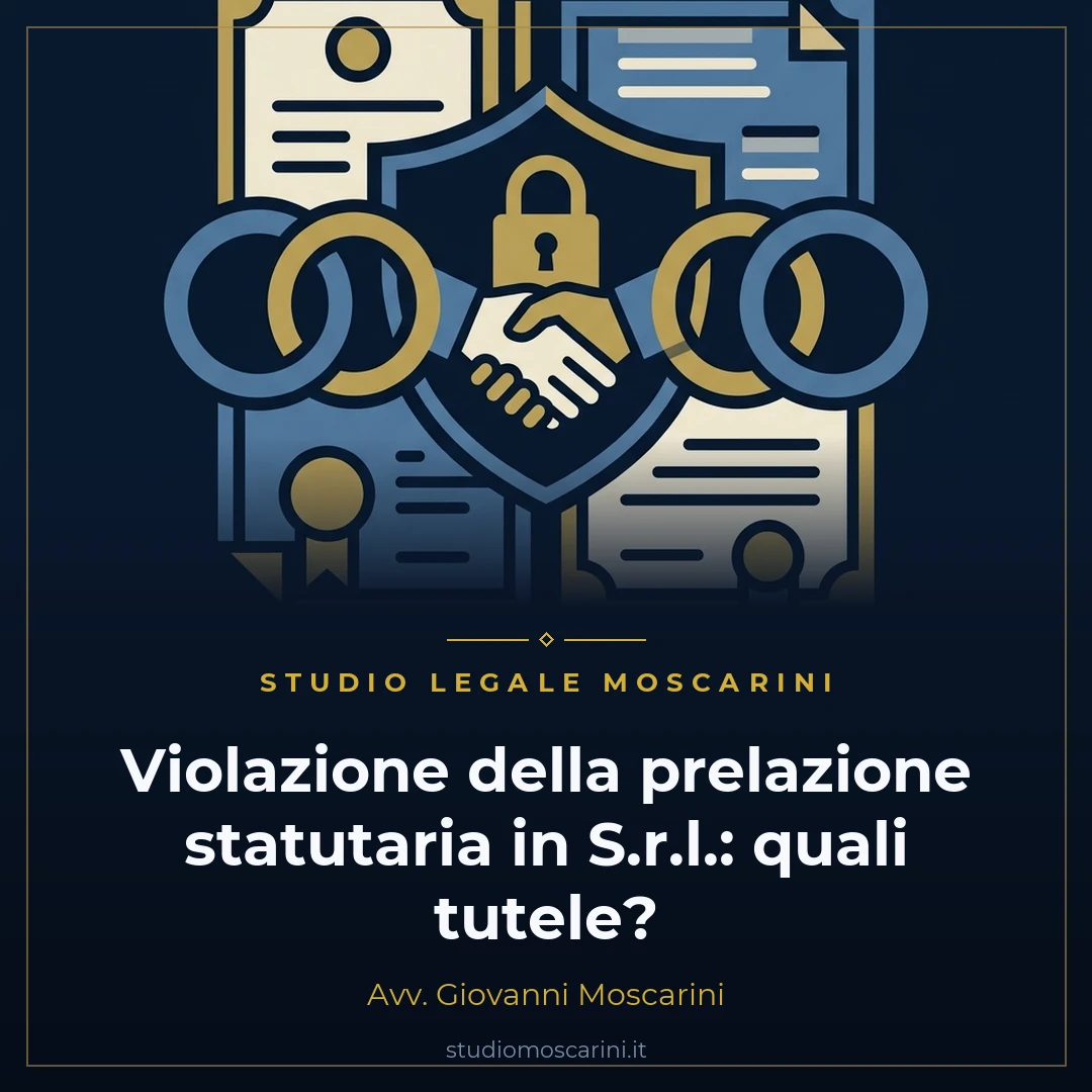 Illustrazione concettuale sulle tutele del socio in caso di violazione della prelazione statutaria nella S.r.l.