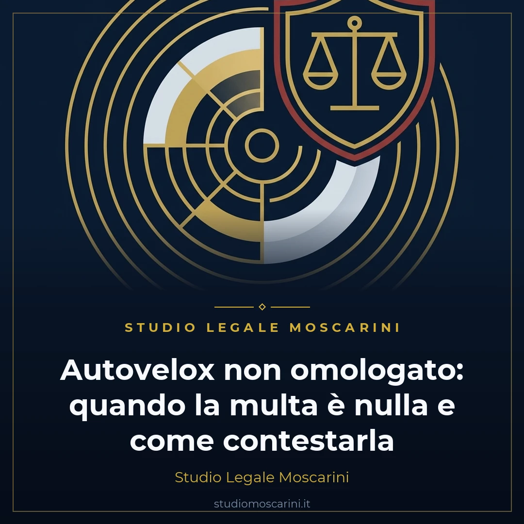 Illustrazione grafica Studio Legale Moscarini su autovelox non omologato e ricorso per multa nulla