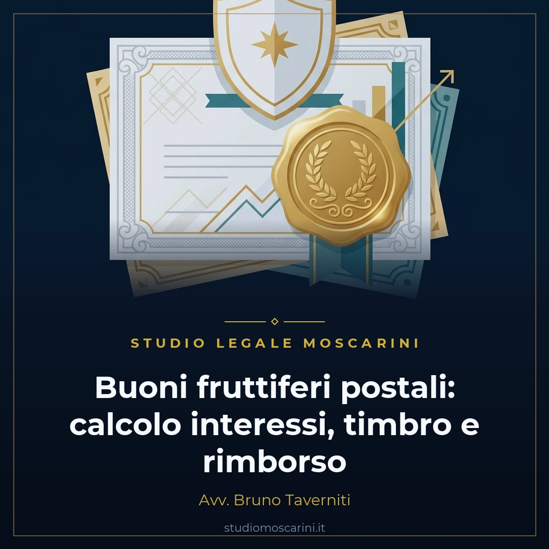 Illustrazione concettuale sui buoni fruttiferi postali, calcolo degli interessi e tutela del risparmio dello Studio Legale Moscarini