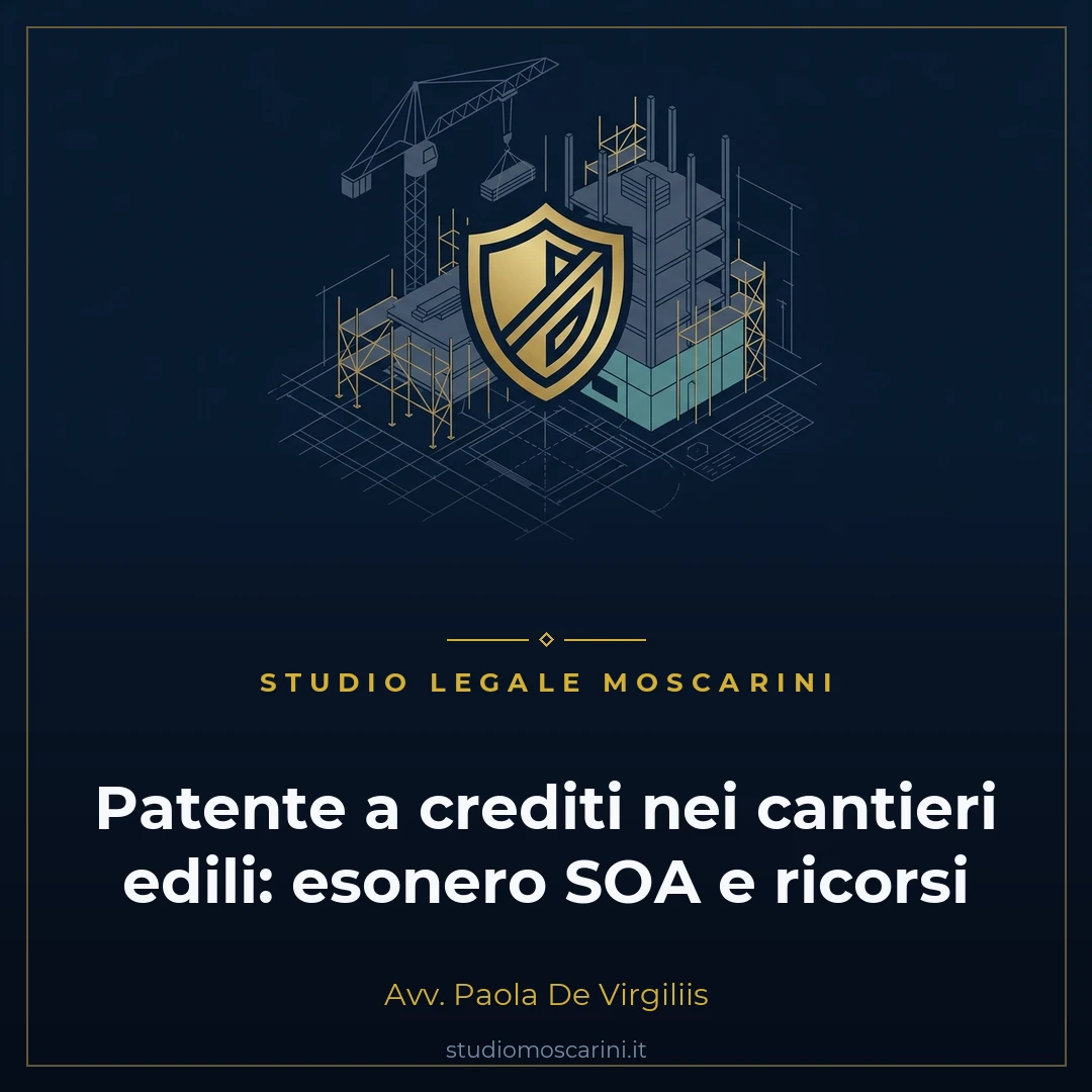 Schema concettuale su patente a crediti nei cantieri edili e qualificazione SOA