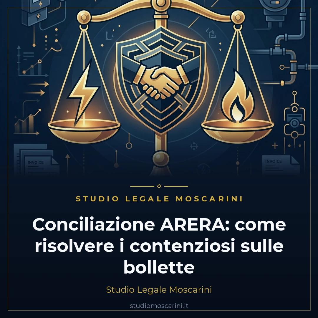 Illustrazione concettuale sulla conciliazione ARERA per le bollette di luce e gas e risoluzione contenziosi
