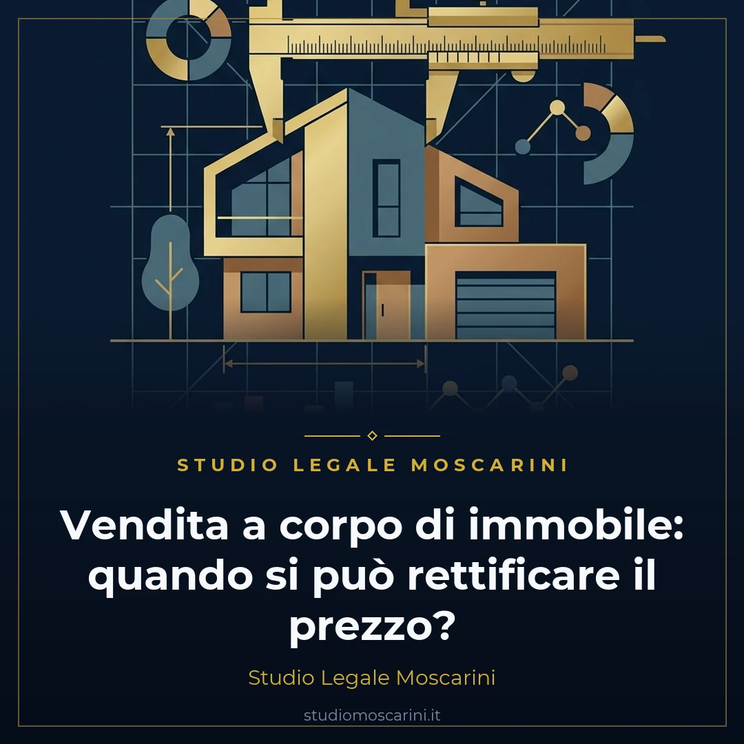 Illustrazione concettuale sulla vendita a corpo di immobile e la rettifica del prezzo tra acquirente e venditore